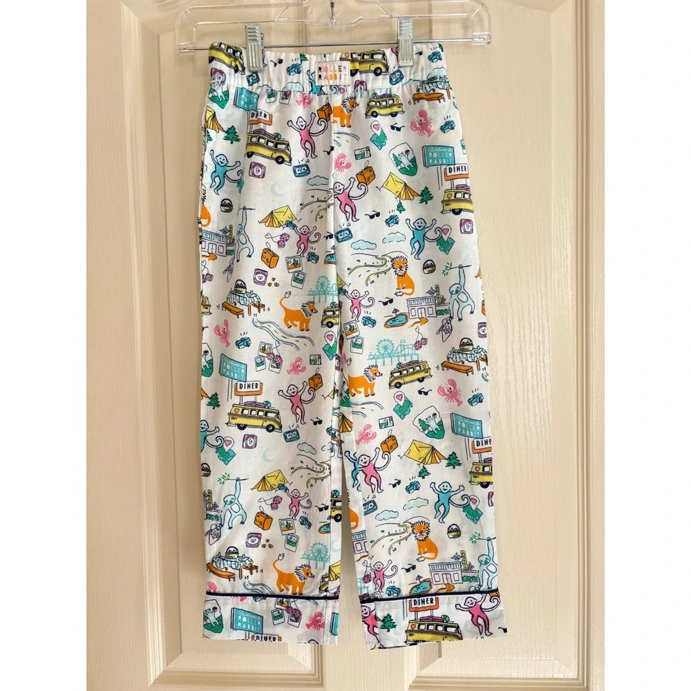 Roller Rabbit Target Boys Pajama‎ Pants White Road Trip Safari Print XS 4/5 NWT